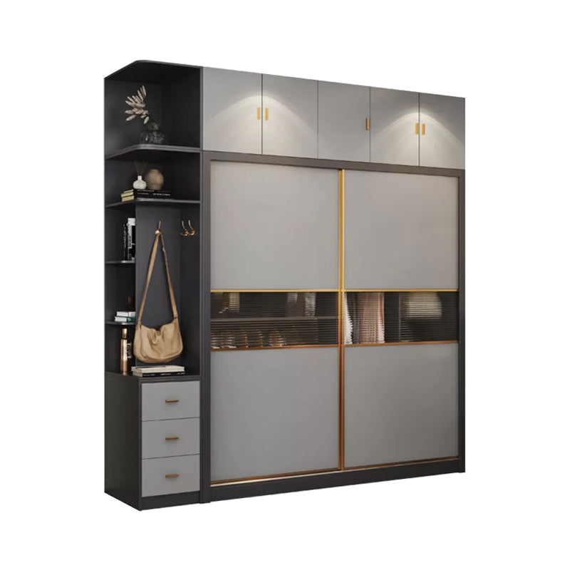 Armadio per armadio scorrevole in legno armadio grigio armadio con asta di abbigliamento