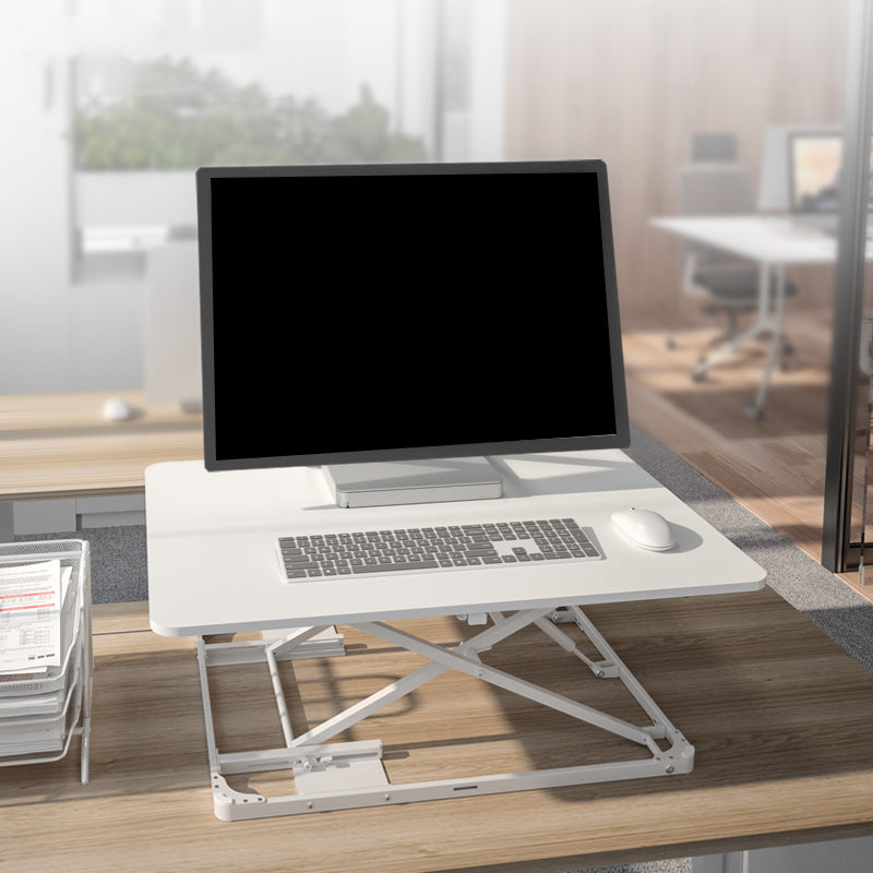 Rectangular Shaped Office Standing Desk Converter Wood in White/Black 31"L x 21"W x 16"H White Clearhalo 'furn' 'furn_office_desk' 'Furniture' 'Office Desks' 'Office Furniture' 'office_desk' 7818850