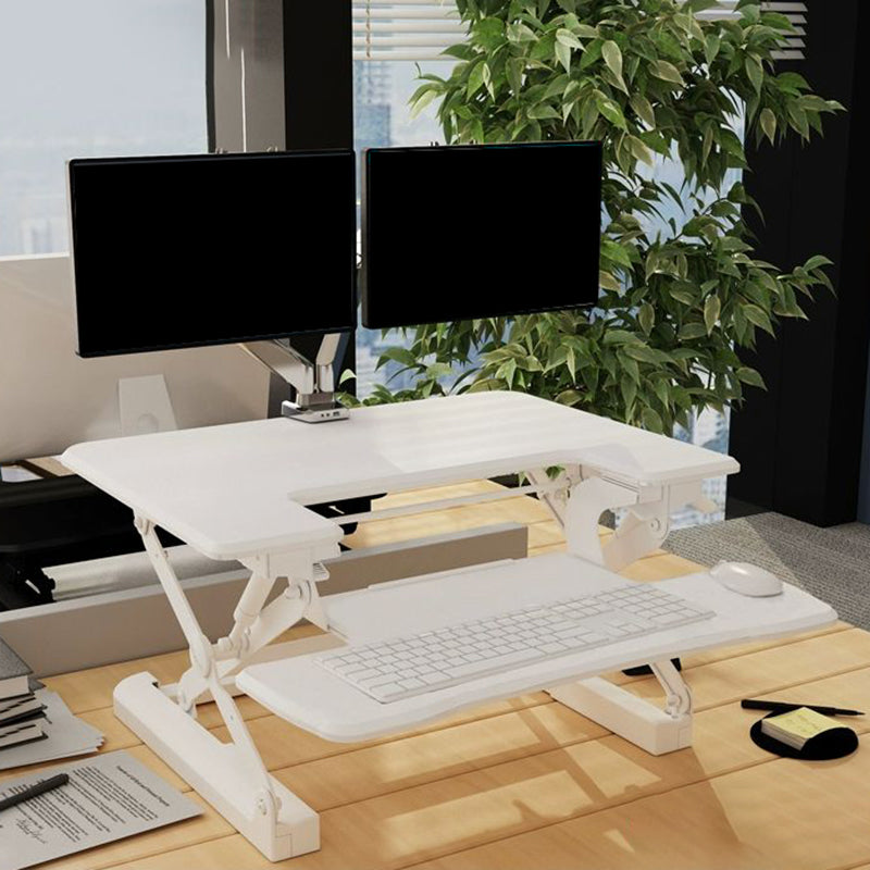 Rectangular Shaped Office Standing Desk Converter Wood in Black/White 35"L x 23"W x 20"H White Clearhalo 'furn' 'furn_office_desk' 'Furniture' 'Office Desks' 'Office Furniture' 'office_desk' 7818899