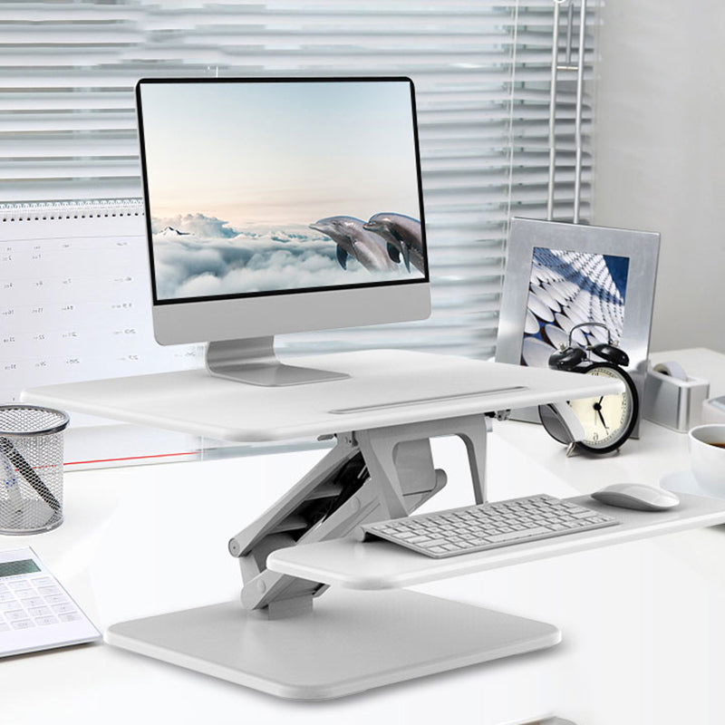 Rectangular Shaped Office Standing Desk Converter Wood in Black/White 27"L x 20"W x 17"H White Clearhalo 'furn' 'furn_office_desk' 'Furniture' 'Office Desks' 'Office Furniture' 'office_desk' 7818902