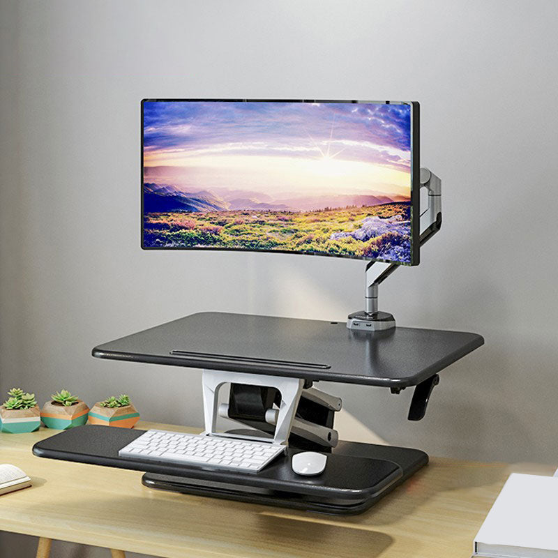 Rectangular Shaped Office Standing Desk Converter Wood in Black/White 27"L x 20"W x 17"H Black Clearhalo 'furn' 'furn_office_desk' 'Furniture' 'Office Desks' 'Office Furniture' 'office_desk' 7818906