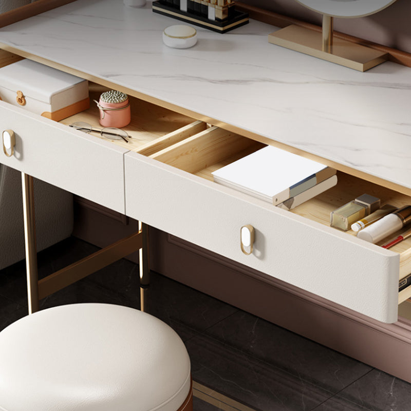 Coiffeuse de vanité miroir en bois à chambre blanche contemporaine