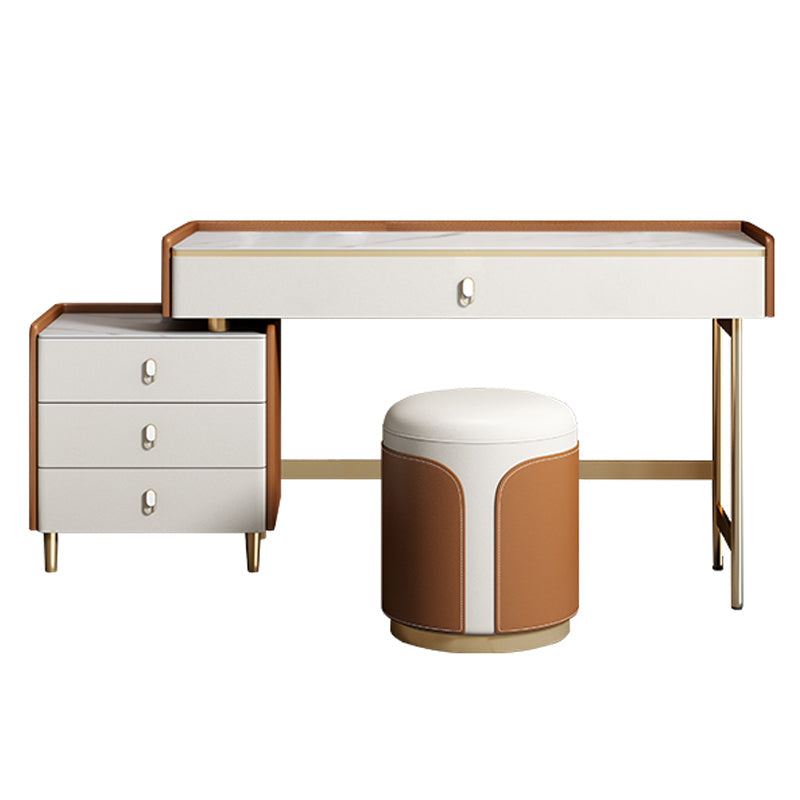 Coiffeuse de vanité miroir en bois à chambre blanche contemporaine