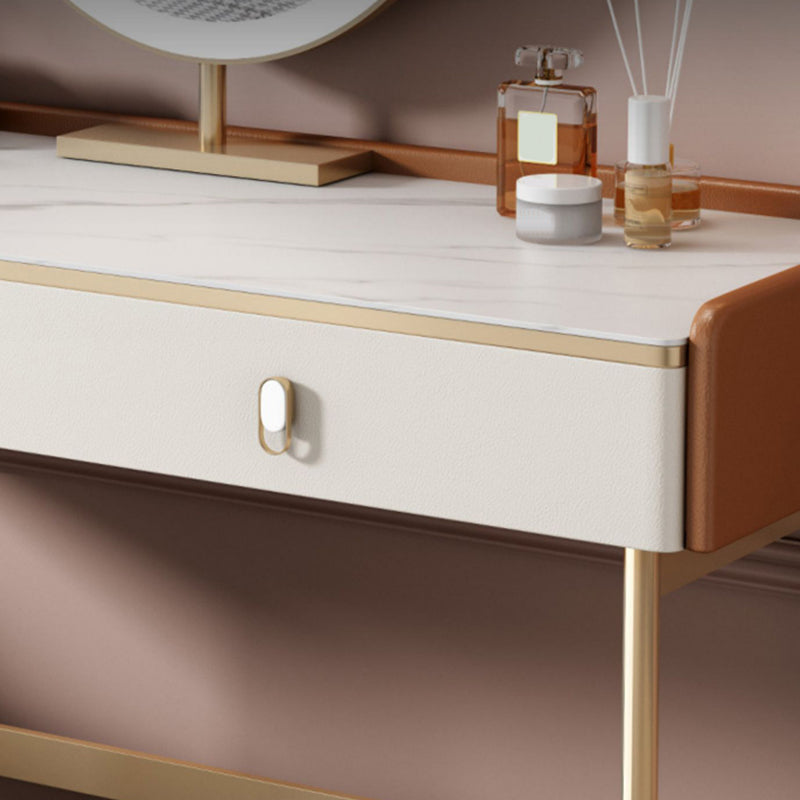 Coiffeuse de vanité miroir en bois à chambre blanche contemporaine