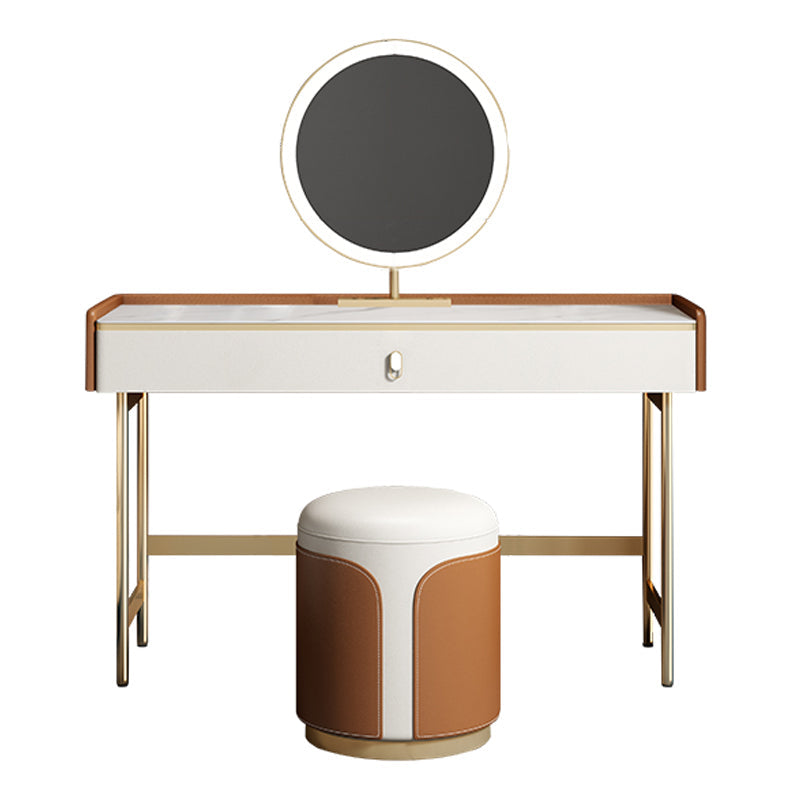 Coiffeuse de vanité miroir en bois à chambre blanche contemporaine