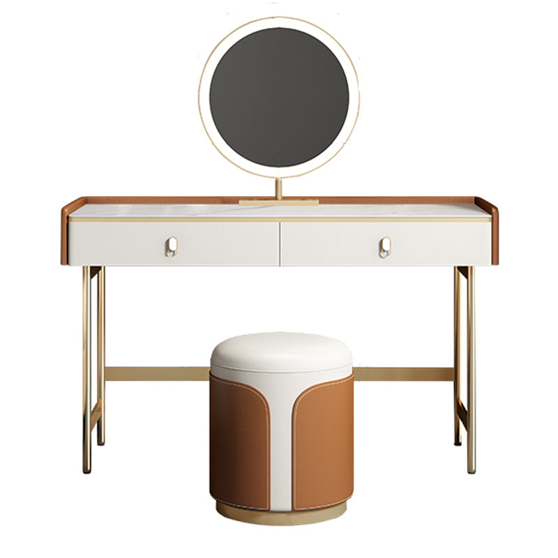 Coiffeuse de vanité miroir en bois à chambre blanche contemporaine