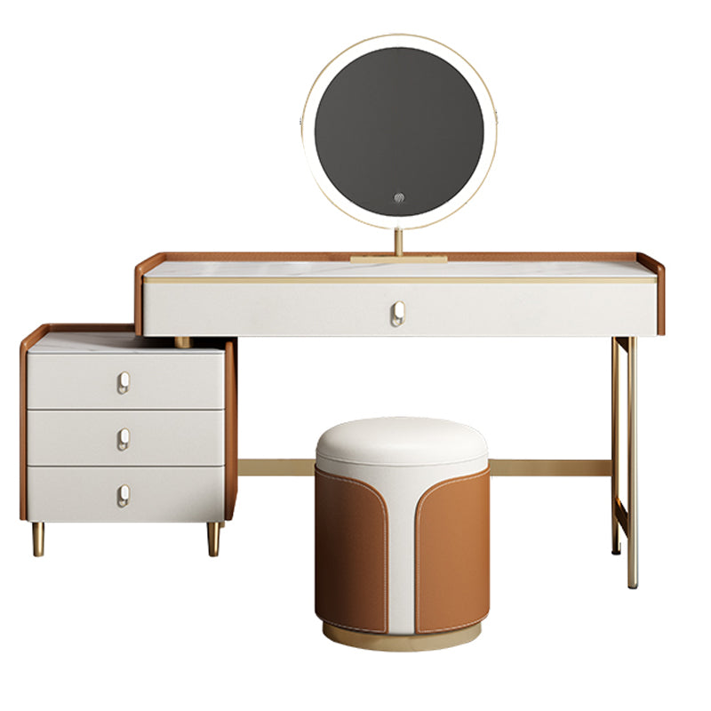 Coiffeuse de vanité miroir en bois à chambre blanche contemporaine