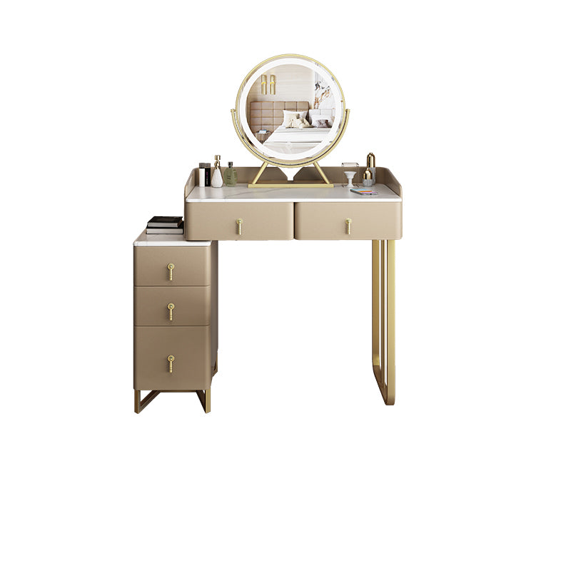 Mirror iluminado metálico glamoroso con tocador de maquillaje de dormitorio de cajón