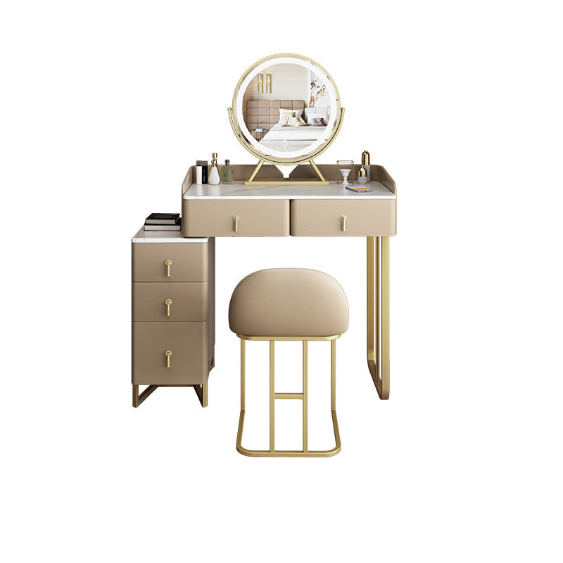 Mirror iluminado metálico glamoroso con tocador de maquillaje de dormitorio de cajón