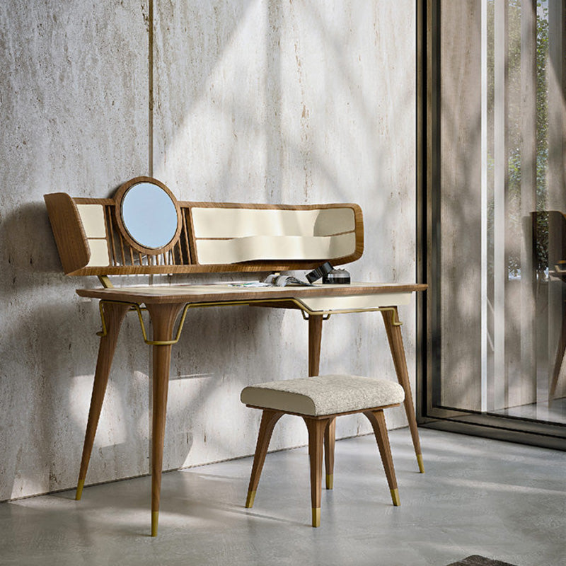 Traditional Brown With Stool Bedroom Mirror Vanity Dressing Table Clearhalo 'Bedroom Furniture' 'furn' 'furn_makeup_vanities' 'Furniture' 'Makeup Vanities' 'makeup_vanities' 7821655