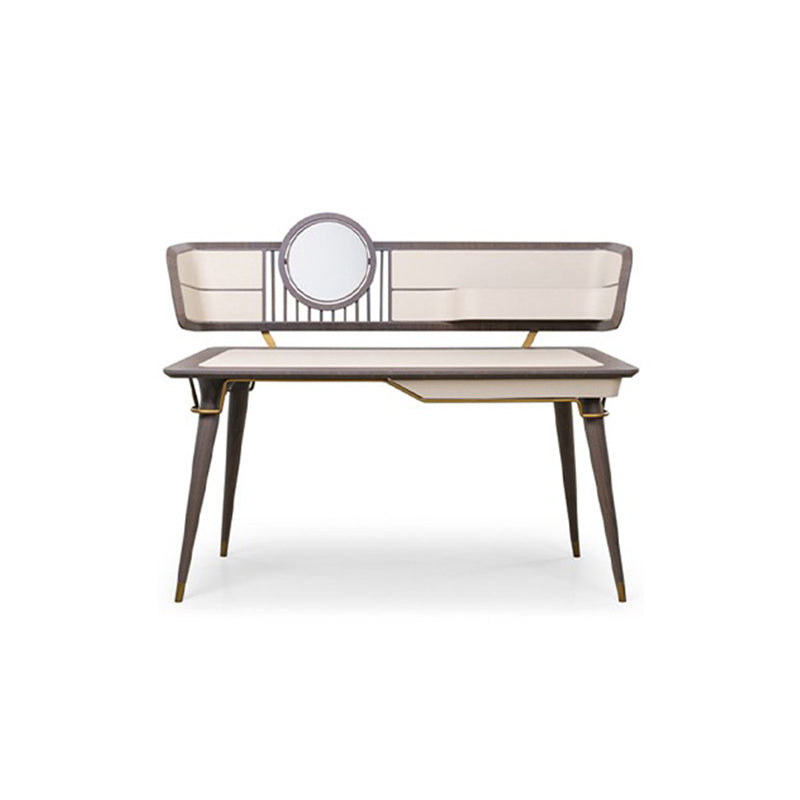 Traditional Brown With Stool Bedroom Mirror Vanity Dressing Table Makeup Vanity & Mirror Clearhalo 'Bedroom Furniture' 'furn' 'furn_makeup_vanities' 'Furniture' 'Makeup Vanities' 'makeup_vanities' 7821656