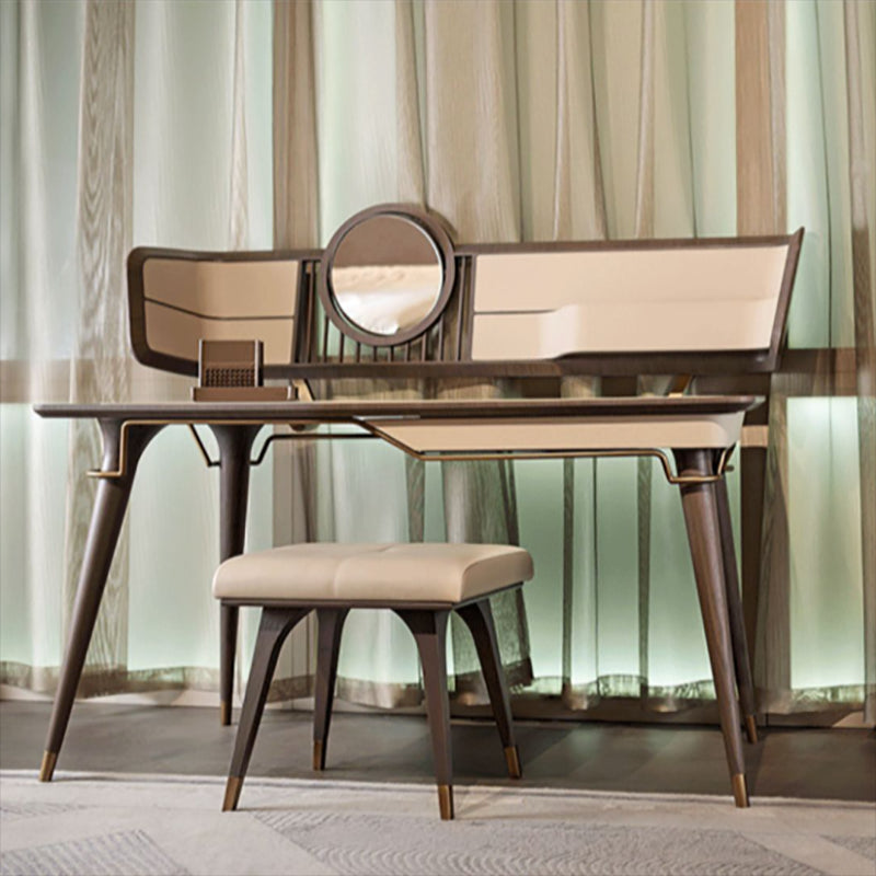 Traditional Brown With Stool Bedroom Mirror Vanity Dressing Table Clearhalo 'Bedroom Furniture' 'furn' 'furn_makeup_vanities' 'Furniture' 'Makeup Vanities' 'makeup_vanities' 7821659