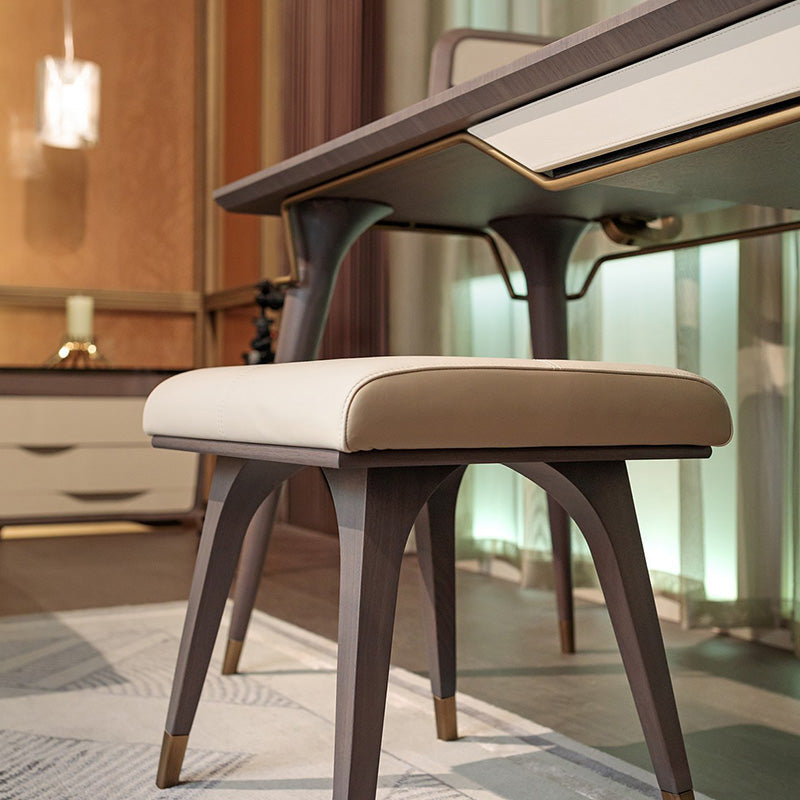 Traditional Brown With Stool Bedroom Mirror Vanity Dressing Table Clearhalo 'Bedroom Furniture' 'furn' 'furn_makeup_vanities' 'Furniture' 'Makeup Vanities' 'makeup_vanities' 7821663