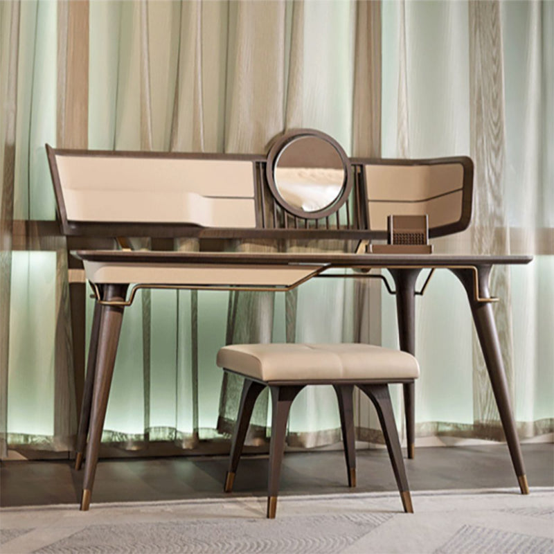 Traditional Brown With Stool Bedroom Mirror Vanity Dressing Table Clearhalo 'Bedroom Furniture' 'furn' 'furn_makeup_vanities' 'Furniture' 'Makeup Vanities' 'makeup_vanities' 7821666