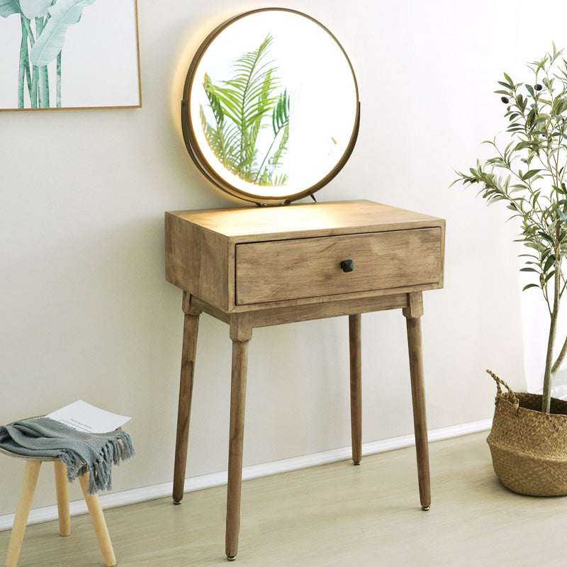 Scandinavian with Drawer Natural Lighted Mirror Bedroom Make-up Vanity Makeup Vanity & Mirror Clearhalo 'Bedroom Furniture' 'furn' 'furn_makeup_vanities' 'Furniture' 'Makeup Vanities' 'makeup_vanities' 7821673
