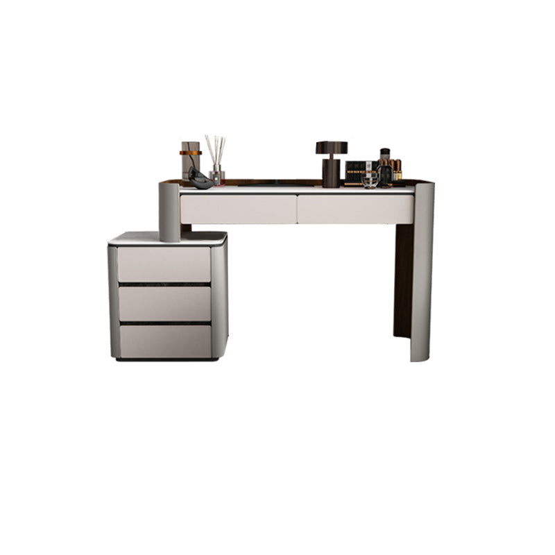 Contemporáneo con cajón de cuero de cuero gris iluminado espejo de cajón tocador