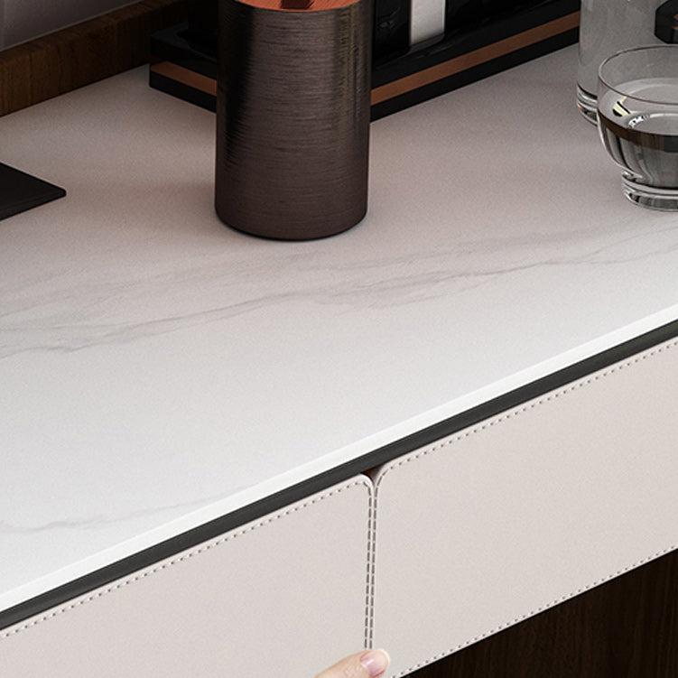 Contemporáneo con cajón de cuero de cuero gris iluminado espejo de cajón tocador