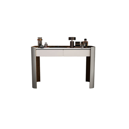 Contemporáneo con cajón de cuero de cuero gris iluminado espejo de cajón tocador