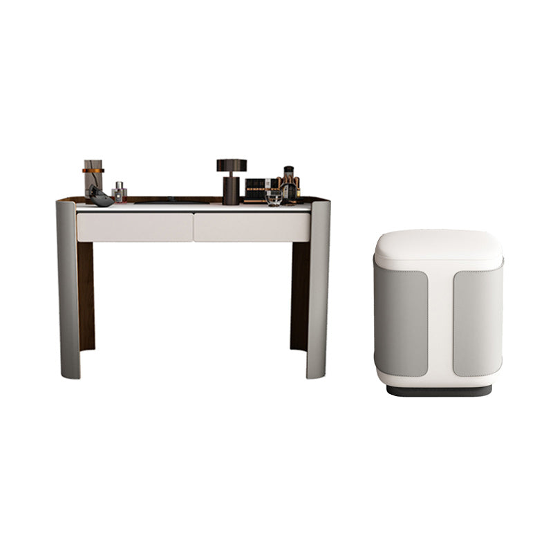 Contemporáneo con cajón de cuero de cuero gris iluminado espejo de cajón tocador