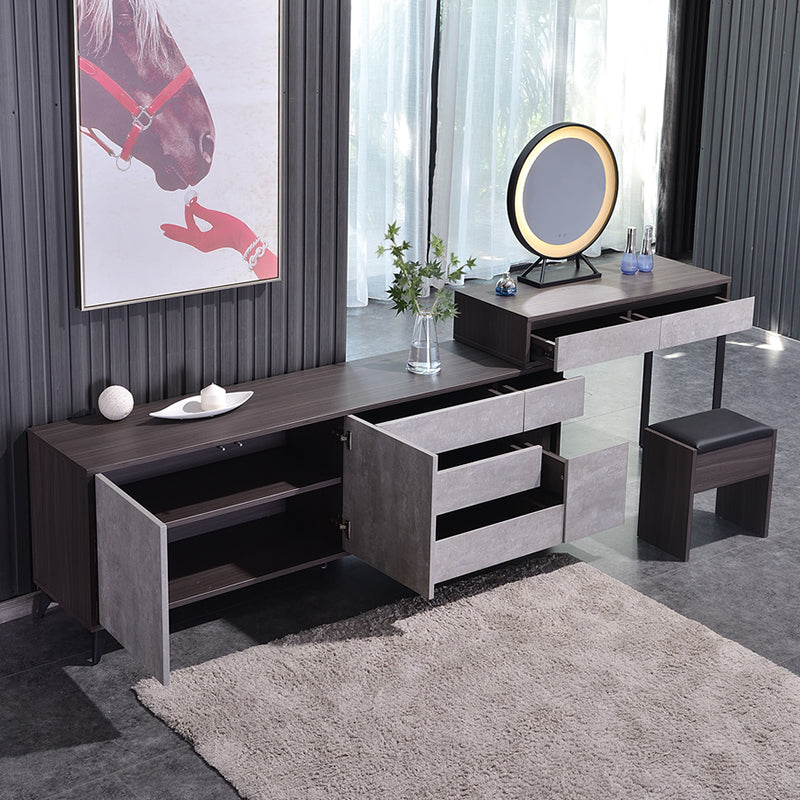 Gray Modern Wooden with Drawer Lighted Mirror Bedroom Vanity Table Clearhalo 'Bedroom Furniture' 'furn' 'furn_makeup_vanities' 'Furniture' 'Makeup Vanities' 'makeup_vanities' 7821842