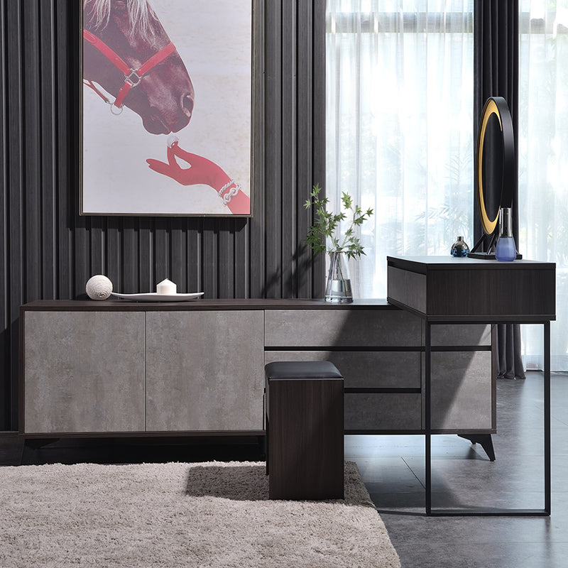 Gray Modern Wooden with Drawer Lighted Mirror Bedroom Vanity Table Clearhalo 'Bedroom Furniture' 'furn' 'furn_makeup_vanities' 'Furniture' 'Makeup Vanities' 'makeup_vanities' 7821843