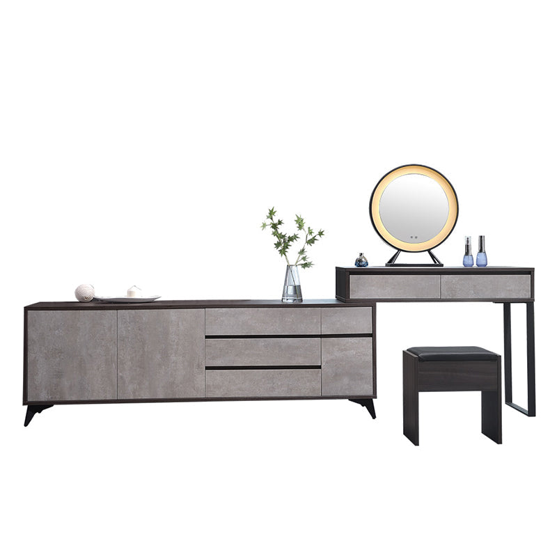 Gray Modern Wooden with Drawer Lighted Mirror Bedroom Vanity Table Makeup Vanity & Mirror & Stools Clearhalo 'Bedroom Furniture' 'furn' 'furn_makeup_vanities' 'Furniture' 'Makeup Vanities' 'makeup_vanities' 7821844