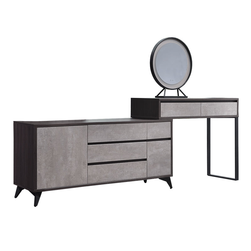 Gray Modern Wooden with Drawer Lighted Mirror Bedroom Vanity Table Makeup Vanity & Mirror 47"L x 16"W x 31"H Clearhalo 'Bedroom Furniture' 'furn' 'furn_makeup_vanities' 'Furniture' 'Makeup Vanities' 'makeup_vanities' 7821849