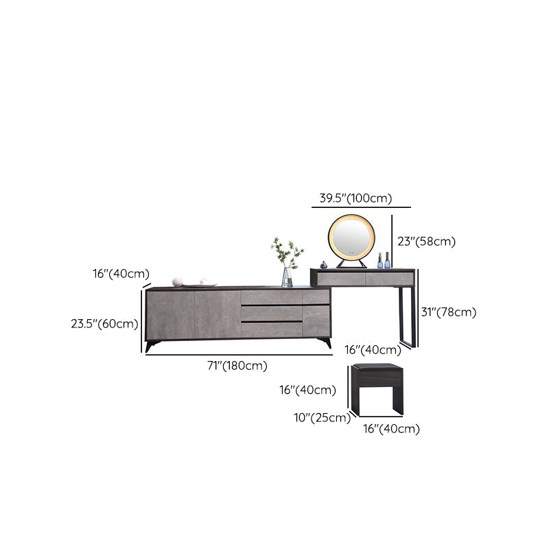 Gray Modern Wooden with Drawer Lighted Mirror Bedroom Vanity Table Clearhalo 'Bedroom Furniture' 'furn' 'furn_makeup_vanities' 'Furniture' 'Makeup Vanities' 'makeup_vanities' 7821851