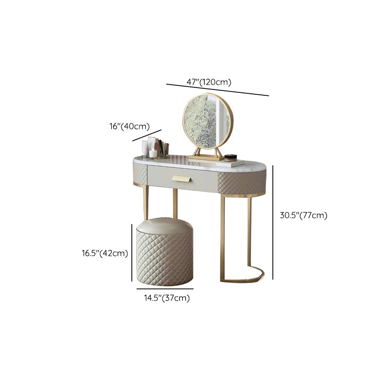Glam met lade marmeren verlichte spiegel met ontlasting make -up ijdelheid bureau