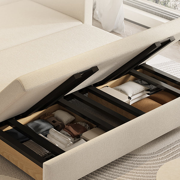 34.64 "Cama de sofá alto con lino plegable tapizado blanco contemporáneo