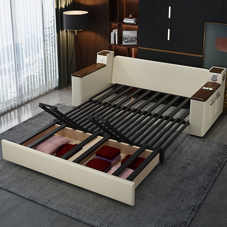 Cama de sofá de 32.28 "con mostaza contemporánea de cuero falso plegable tapizado