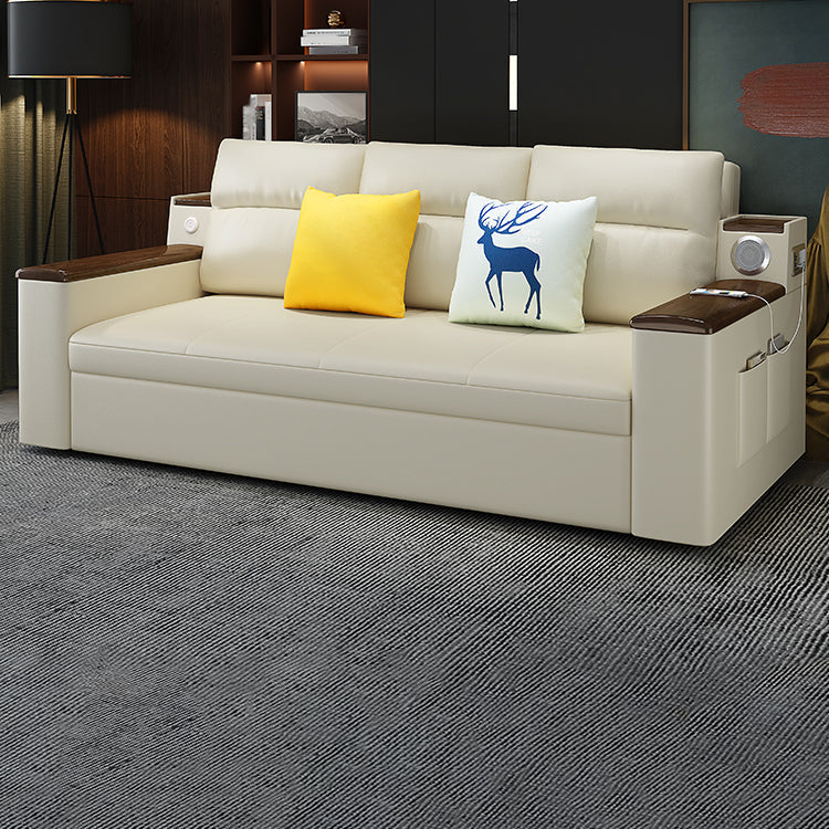 Cama de sofá de 32.28 "con mostaza contemporánea de cuero falso plegable tapizado