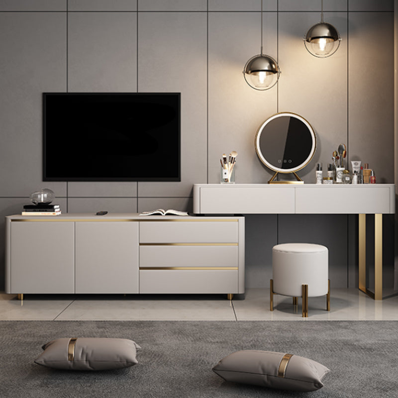 Moderne wit verlichte spiegel slaapkamer met lade vaste houten kaptafel