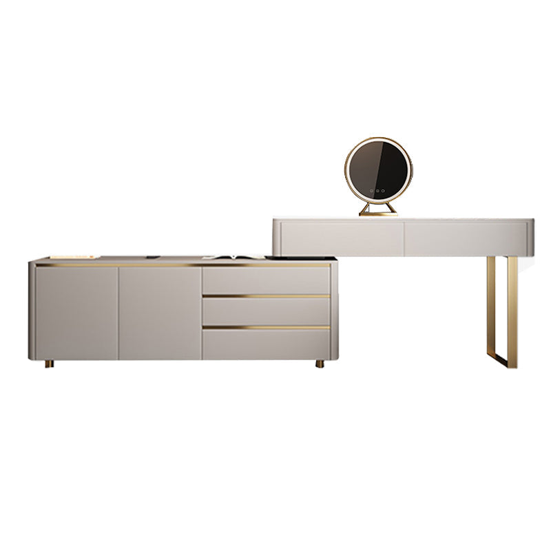 Moderne wit verlichte spiegel slaapkamer met lade vaste houten kaptafel