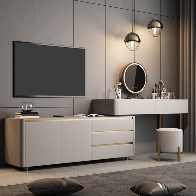 Moderne wit verlichte spiegel slaapkamer met lade vaste houten kaptafel