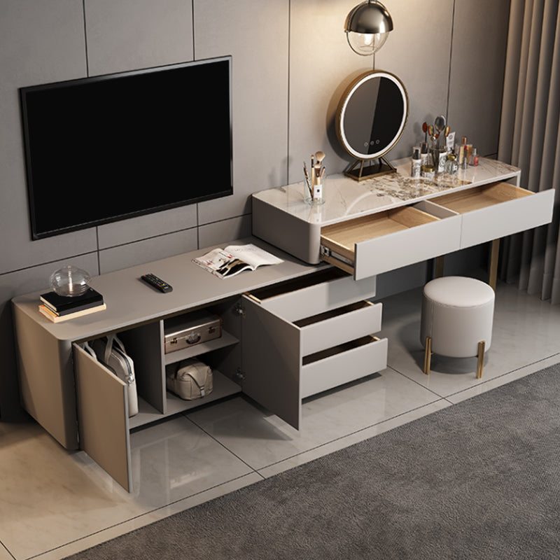 Moderne wit verlichte spiegel slaapkamer met lade vaste houten kaptafel