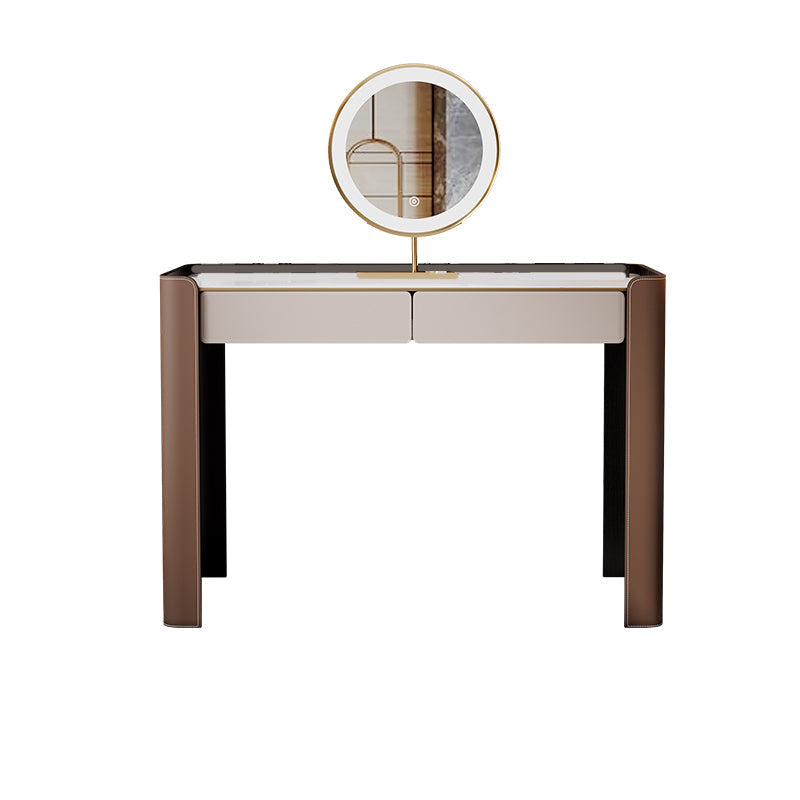 With Drawer Modern Lighted Mirror Bedroom Brown Dressing Table Makeup Vanity & Mirror Clearhalo 'Bedroom Furniture' 'furn' 'furn_makeup_vanities' 'Furniture' 'Makeup Vanities' 'makeup_vanities' 7822117