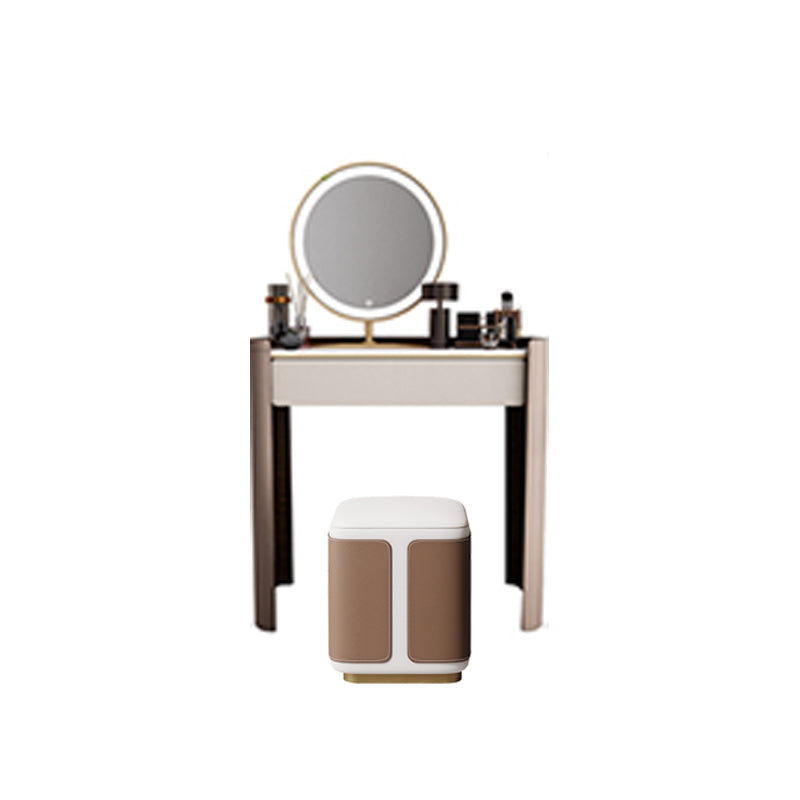With Drawer Modern Lighted Mirror Bedroom Brown Dressing Table Makeup Vanity & Mirror & Stools 31"L x 18"W x 31"H Clearhalo 'Bedroom Furniture' 'furn' 'furn_makeup_vanities' 'Furniture' 'Makeup Vanities' 'makeup_vanities' 7822120