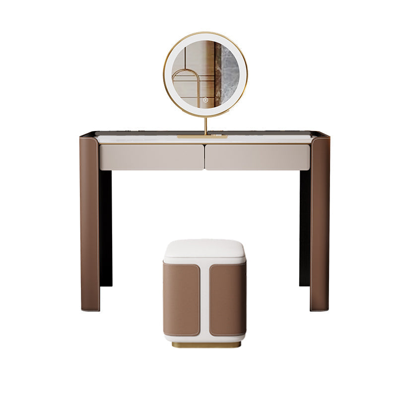 With Drawer Modern Lighted Mirror Bedroom Brown Dressing Table Makeup Vanity & Mirror & Stools Clearhalo 'Bedroom Furniture' 'furn' 'furn_makeup_vanities' 'Furniture' 'Makeup Vanities' 'makeup_vanities' 7822122