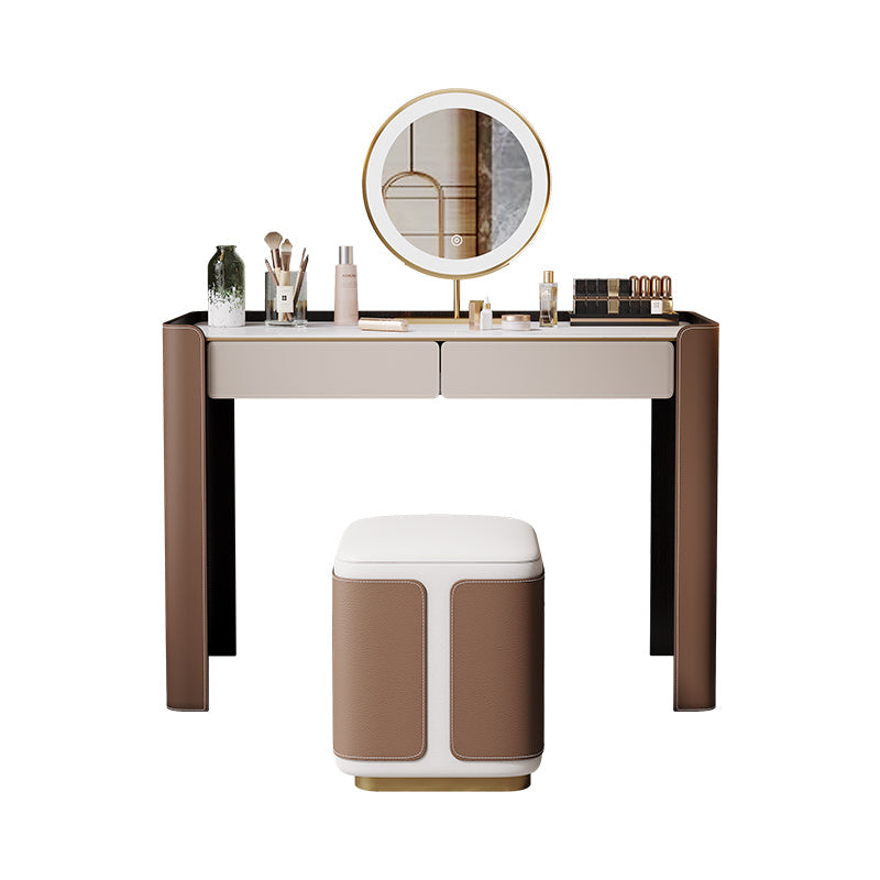 With Drawer Modern Lighted Mirror Bedroom Brown Dressing Table Clearhalo 'Bedroom Furniture' 'furn' 'furn_makeup_vanities' 'Furniture' 'Makeup Vanities' 'makeup_vanities' 7822125