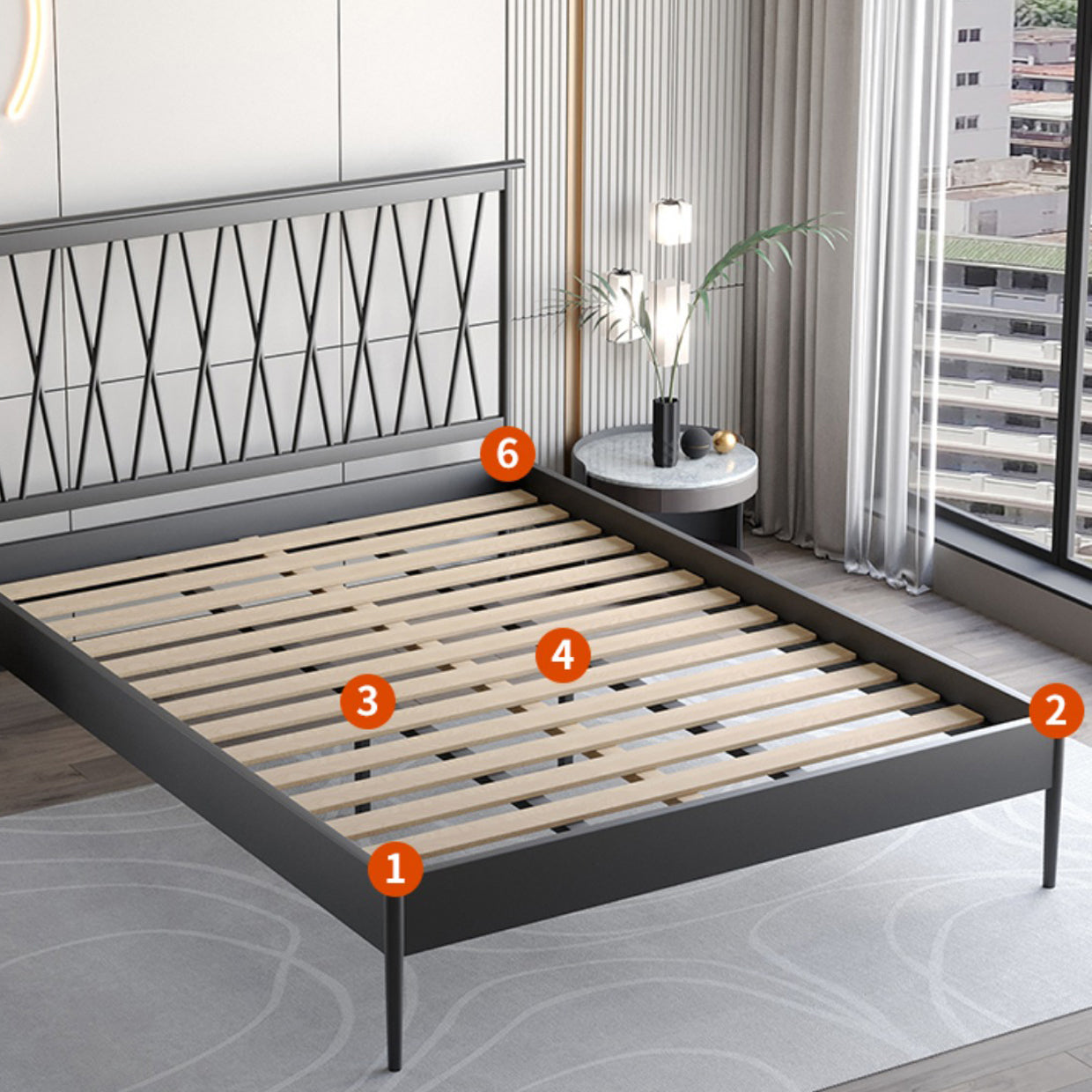 47,24 "Höhen Metallrahmen Standardbett mit Rechteck Open-Frame-Kopfteil