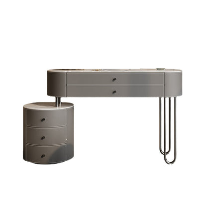 Cosferante de dormitorio de cuero gris contemporáneo con espejo de cajón