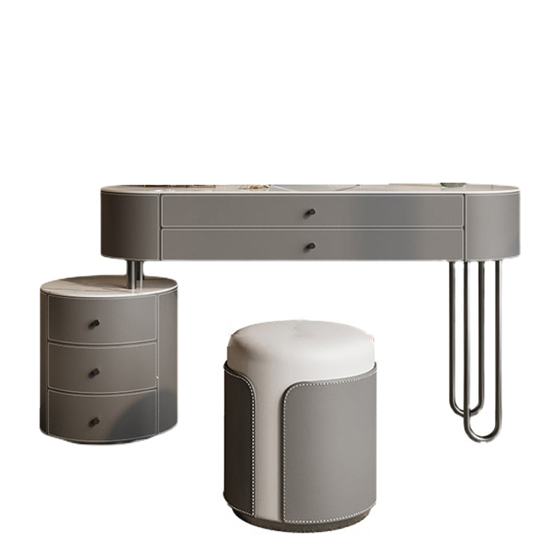 Cosferante de dormitorio de cuero gris contemporáneo con espejo de cajón