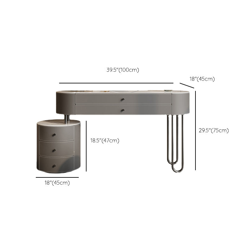 Cosferante de dormitorio de cuero gris contemporáneo con espejo de cajón