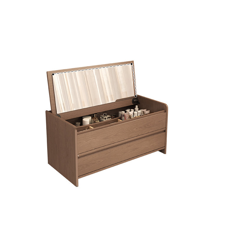 Solid Wood Scandinavian With Drawer Mirror Bedroom Make-up Vanity Makeup Vanity & Mirror 31"L x 16"W x 26"H Nut-Brown Clearhalo 'Bedroom Furniture' 'furn' 'furn_makeup_vanities' 'Furniture' 'Makeup Vanities' 'makeup_vanities' 7822189