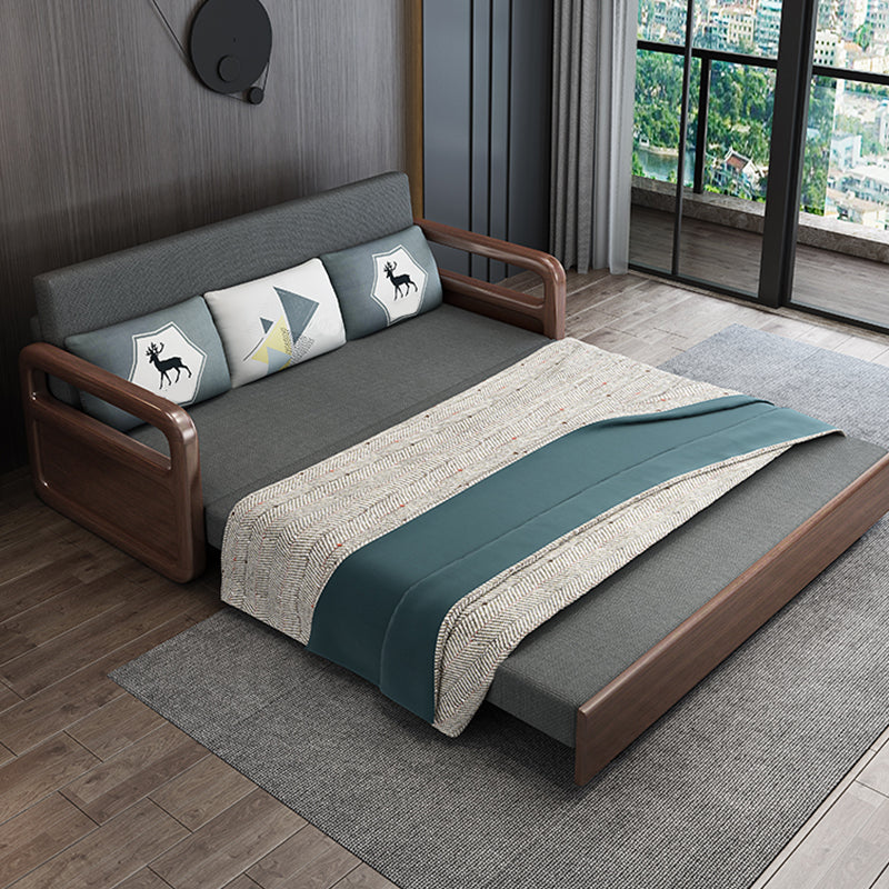 31.49" Wide Futon Sofa Bed with Storage Foldable Linen Gray Oak Clearhalo 'furn' 'furn_futons' 'Furniture' 'Futons & Daybeds' 'Futons' 'Living Room Furniture' 7822223