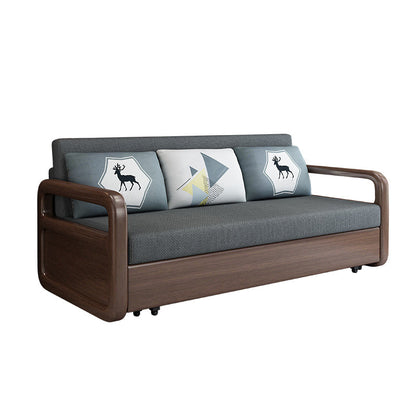 31.49" Wide Futon Sofa Bed with Storage Foldable Linen Gray Oak 79"L x 59"W x 31"H Coir Clearhalo 'furn' 'furn_futons' 'Furniture' 'Futons & Daybeds' 'Futons' 'Living Room Furniture' 7822225