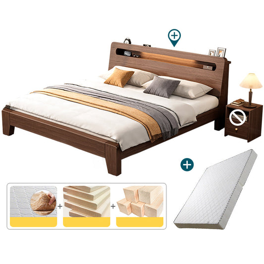 Modern 31.49" H Solid Wood Standard Bed in Brown with Rectangle Headboard Bed & Mattress 1.9“