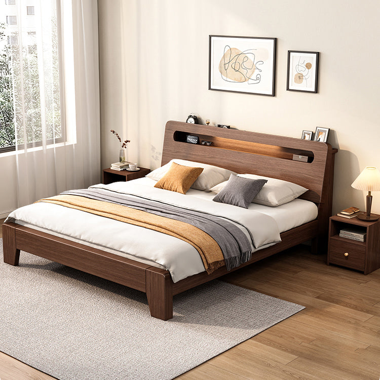 Moderno 31,49 "H letto standard a legno solido in marrone con testiera rettangolo