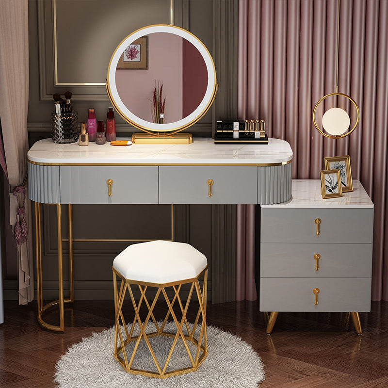 Bedroom Lighted Mirror With Drawer Wooden Glam Make-up Vanity Makeup Vanity & Mirror & Nest Stool 47"L x 16"W x 30"H White-Gold Clearhalo 'Bedroom Furniture' 'furn' 'furn_makeup_vanities' 'Furniture' 'Makeup Vanities' 'makeup_vanities' 7822429